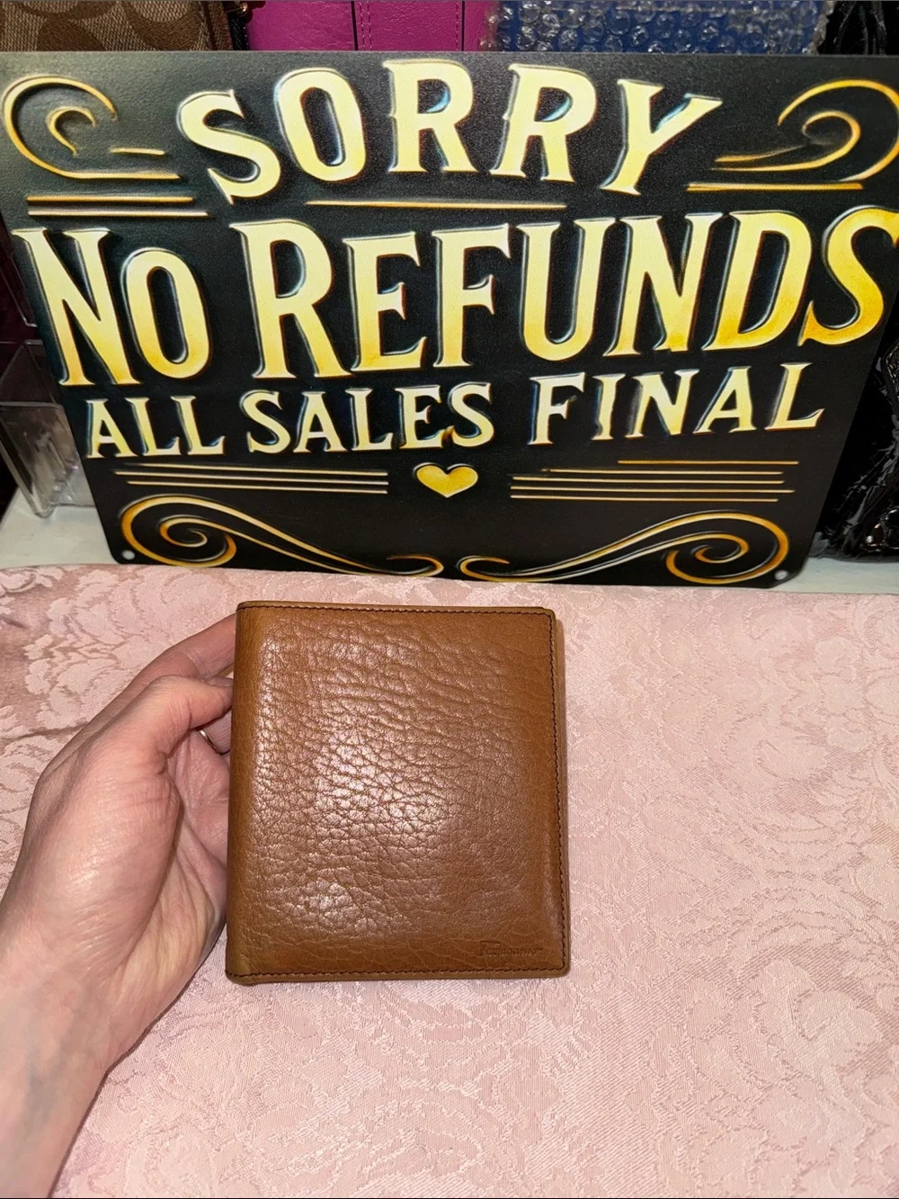 Salvatore Ferragamo Tan Pebbled Leather Bi-Fold Wallet